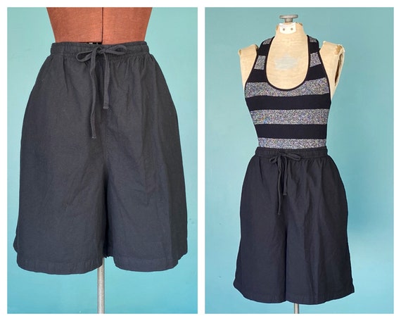 Black Vintage Shorts Womens Gym Shorts, 30 Waist X