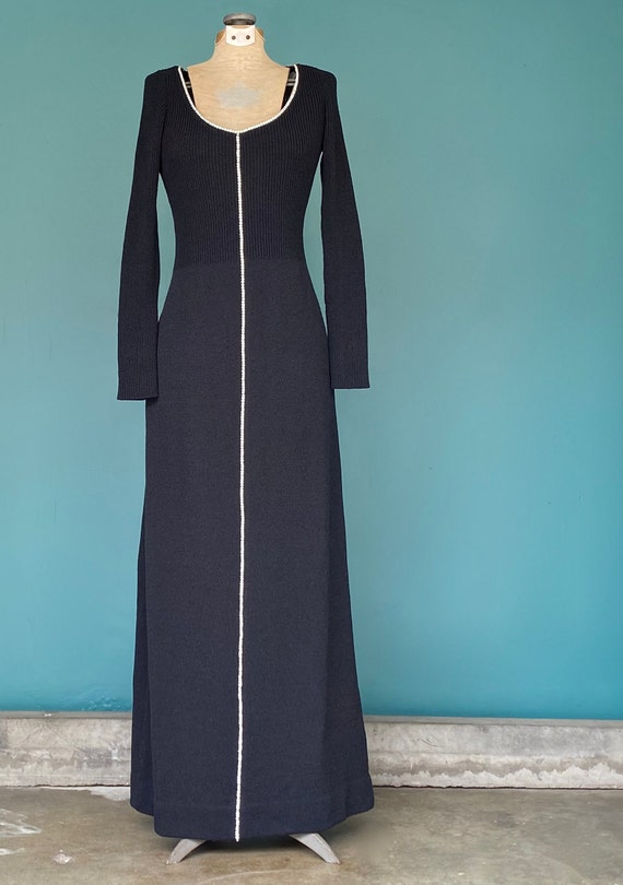 Vintage 70s Black Knit Long Sweater Dress TaraLyn… - image 2