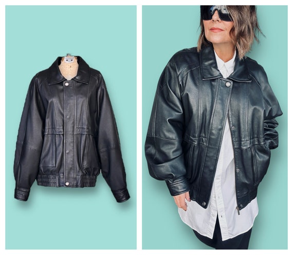 Black Bomber Jacket Leather Bomber Jacket Bomber … - image 1