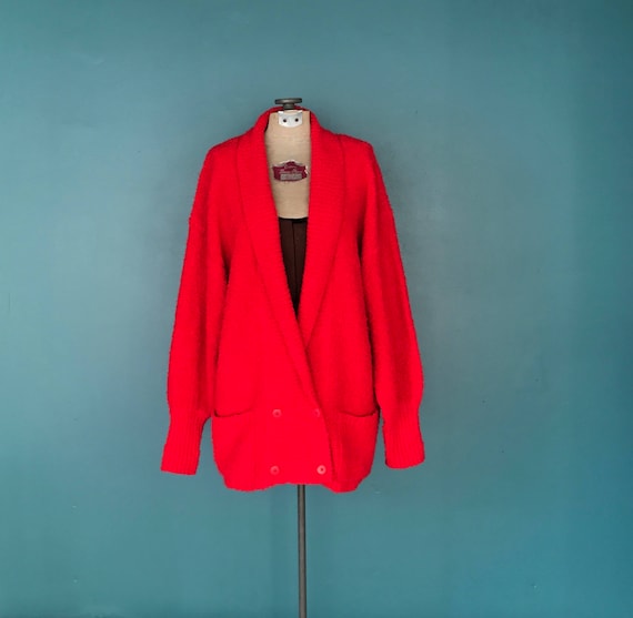 Oversized Red Cardigan 80s Vintage Cardigan, TaraL