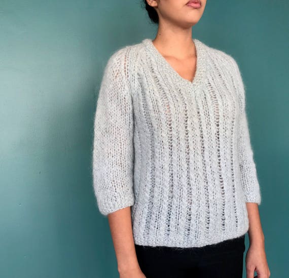 70s Cable Knit Pastel V Neck Sweater TaraLynEvans… - image 5