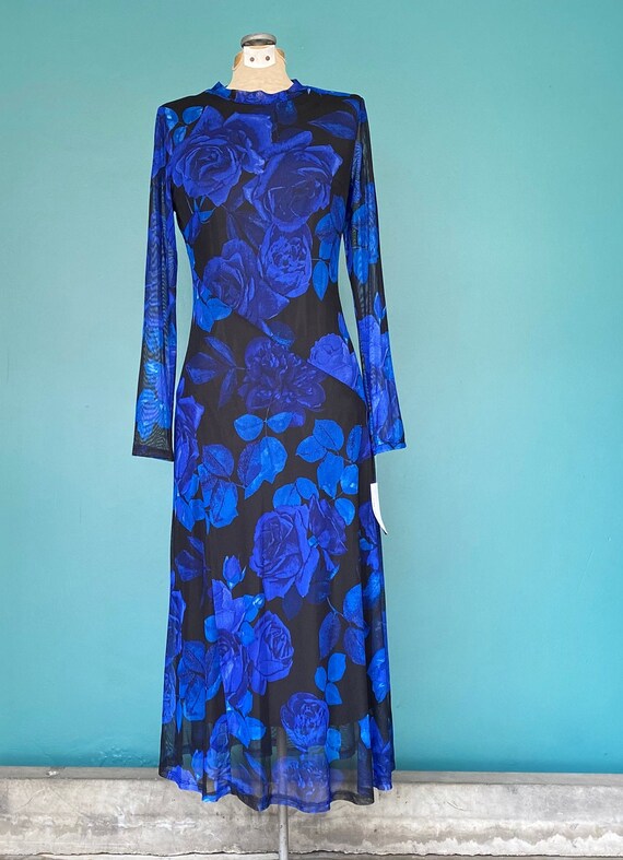 Mesh Dress Y2K Dress Blue Floral Dress Sheer Dres… - image 3