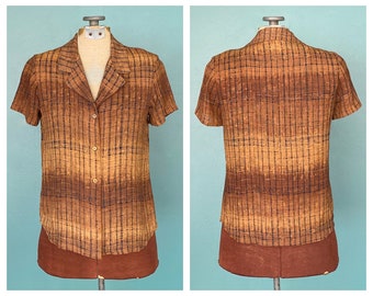 Vintage 80s Brown Silk Button Up Shirt TaraLynEvansStudio