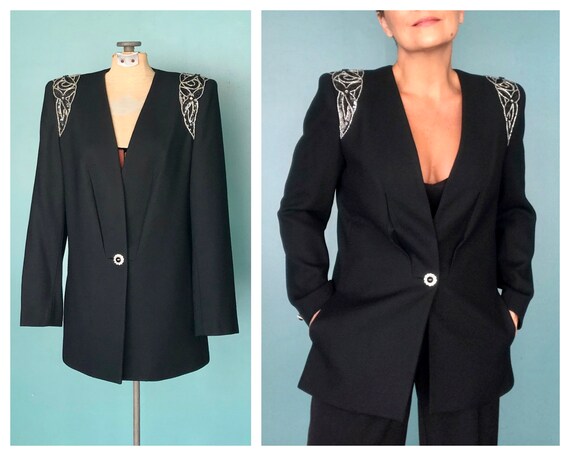80s Black Blazer 80s Long Black Blazer, Nolan Mill