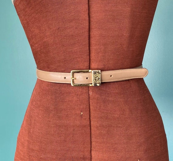 Thin Leather 80s Anne Klein Waist Belt Tan Leathe… - image 1