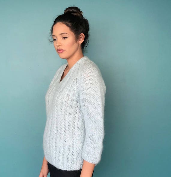 70s Cable Knit Pastel V Neck Sweater TaraLynEvans… - image 4