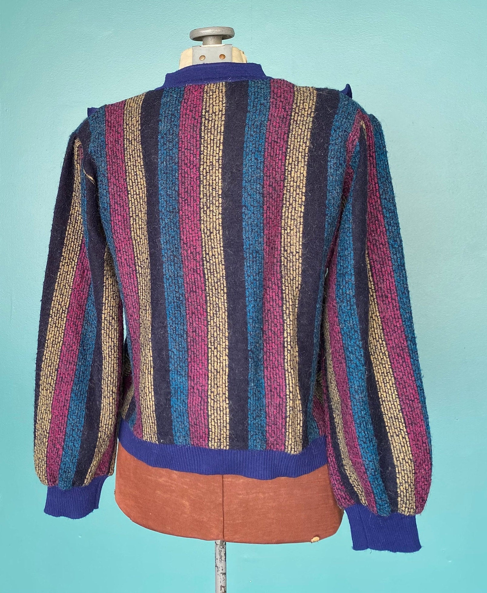 Striped Wool 80s Vintage Knit Cardigan Sweater Cardigan | Etsy