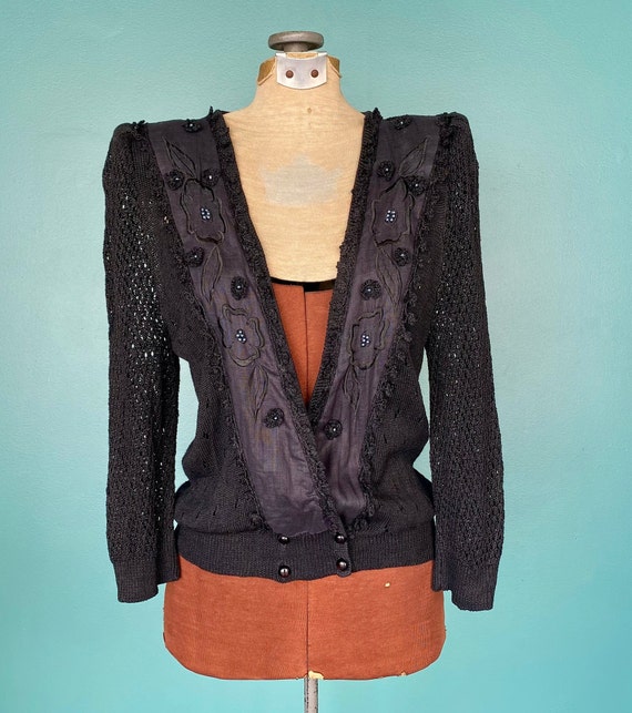 Black Cardigan Crochet Cardigan Sweater TaraLynEv… - image 2