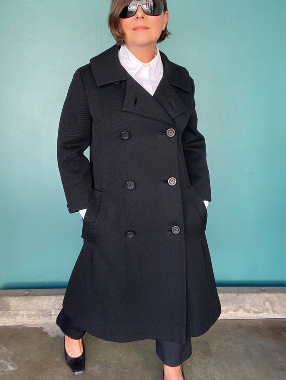 Jacques Heim 60s Black Designer Peacoat Black Coa… - image 2