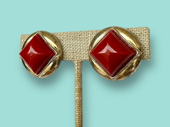 Trifari Red Earrings 50s Retro Earrings Vintage T… - image 1