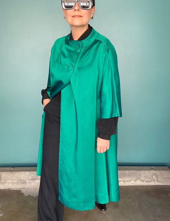 Vintage 60s Green Satin Duster Coat TaraLynEvansS… - image 2