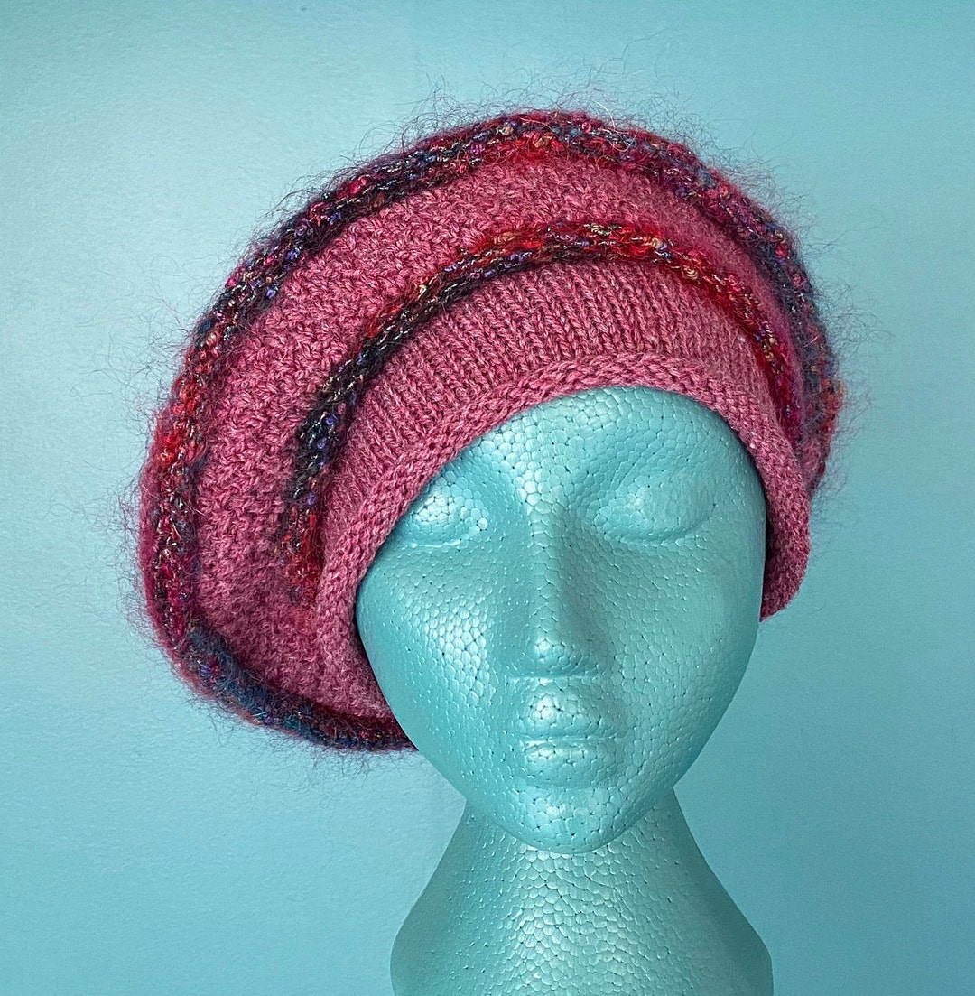 Beret Pink Beret Slouchy Beret Hat Knit Beret Vintage Beret Etsy
