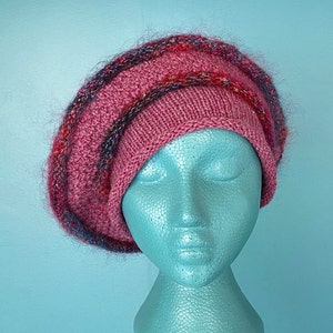 Beret Pink Beret Slouchy Beret Hat Knit Beret Vintage Beret Winter Beret Knit Hat Beret Hat Knit Hat Women Knitted Hat TaraLynEvansStudio image 1