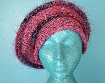 Beret Pink Beret Slouchy Beret Hat Knit Beret Vintage Beret Winter Beret Knit Hat Beret Hat Knit Hat Women Knitted Hat TaraLynEvansStudio