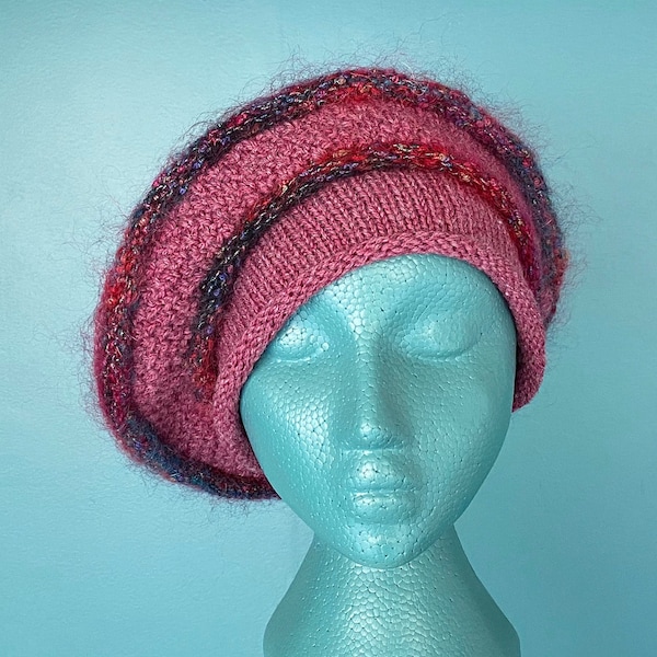 Beret Pink Beret Slouchy Beret Hat Knit Beret Vintage Beret Winter Beret Knit Hat Beret Hat Knit Hat Women Knitted Hat TaraLynEvansStudio