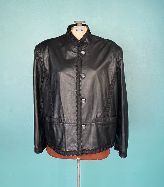 80s Women Black Leather Vintage Jacket Womens Bla… - image 4