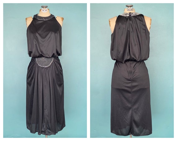 Disco Dress 1970s Black Dress 70s Party Dress Bla… - image 1