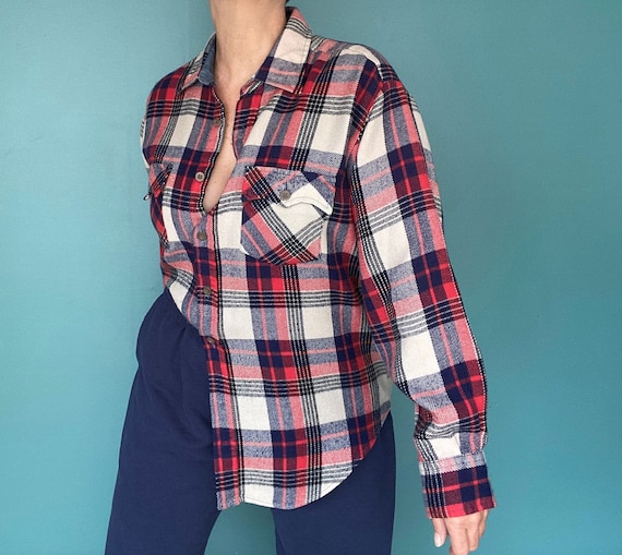 Vintage Plaid 80s Button Up Flannel Womens Vintage