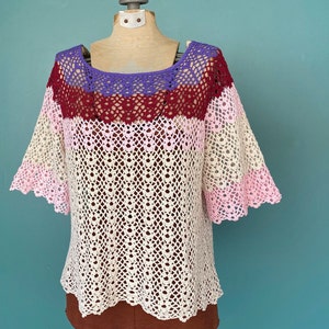 Crochet Top Vintage Womens Crocheted Top Crochet Shirt Crochet Clothes Vintage Crochet Bell Sleeve Top TaraLynEvansStudio image 2