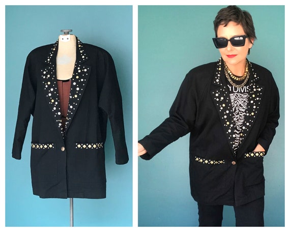 Black 80s Blazer Womens Longline Blazer, TaraLynEv
