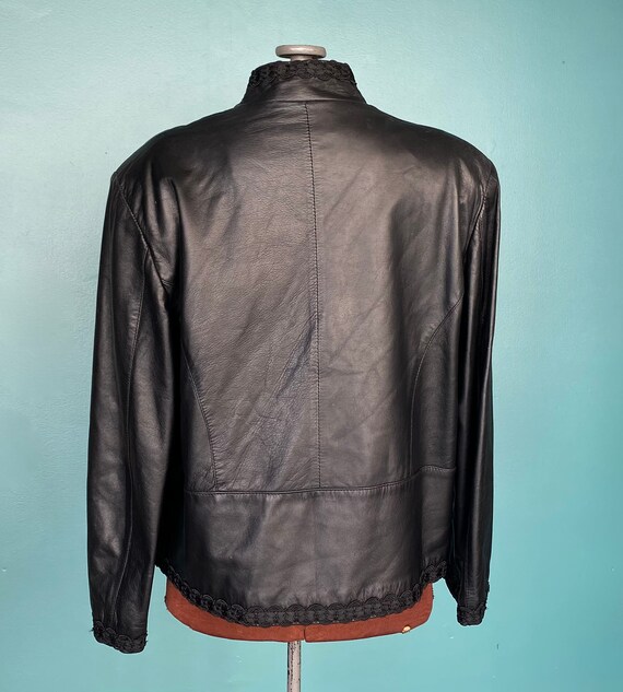 80s Women Black Leather Vintage Jacket Womens Bla… - image 8