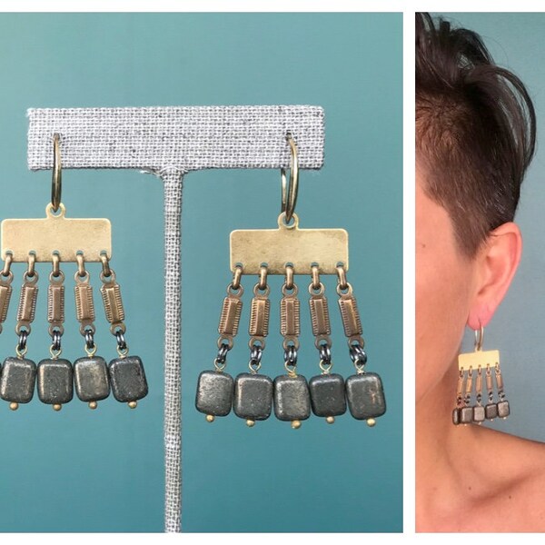 Brass Chandelier Pyrite Boho Earrings TaraLynEvansStudio