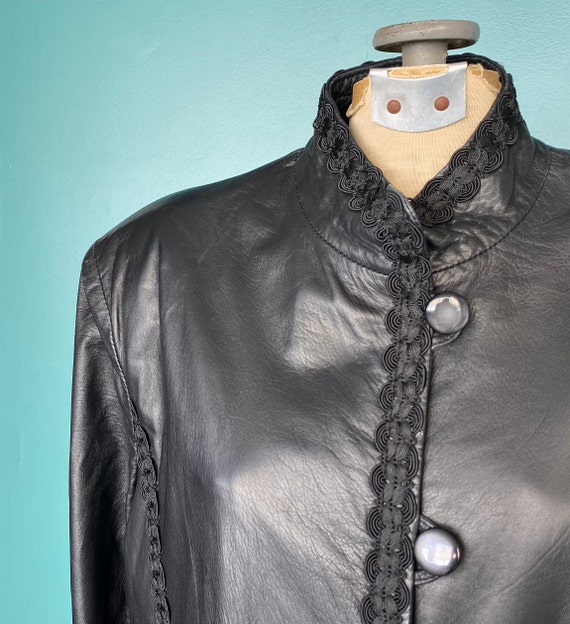 80s Women Black Leather Vintage Jacket Womens Bla… - image 5
