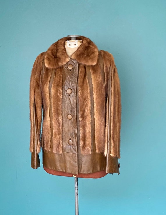 Brown Fur Coat Bomber Jacket Fur Coat Vintage Fur… - image 5