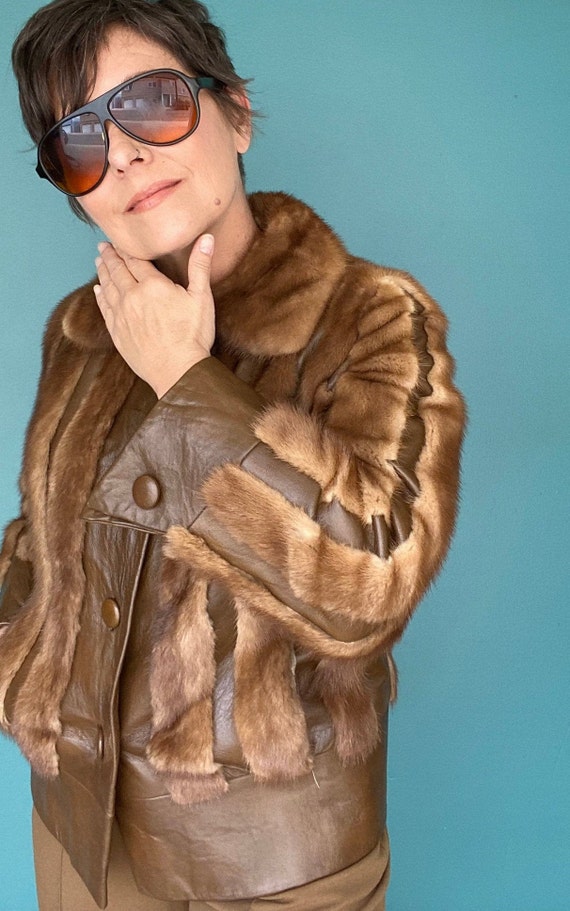 Brown Fur Coat Bomber Jacket Fur Coat Vintage Fur… - image 3