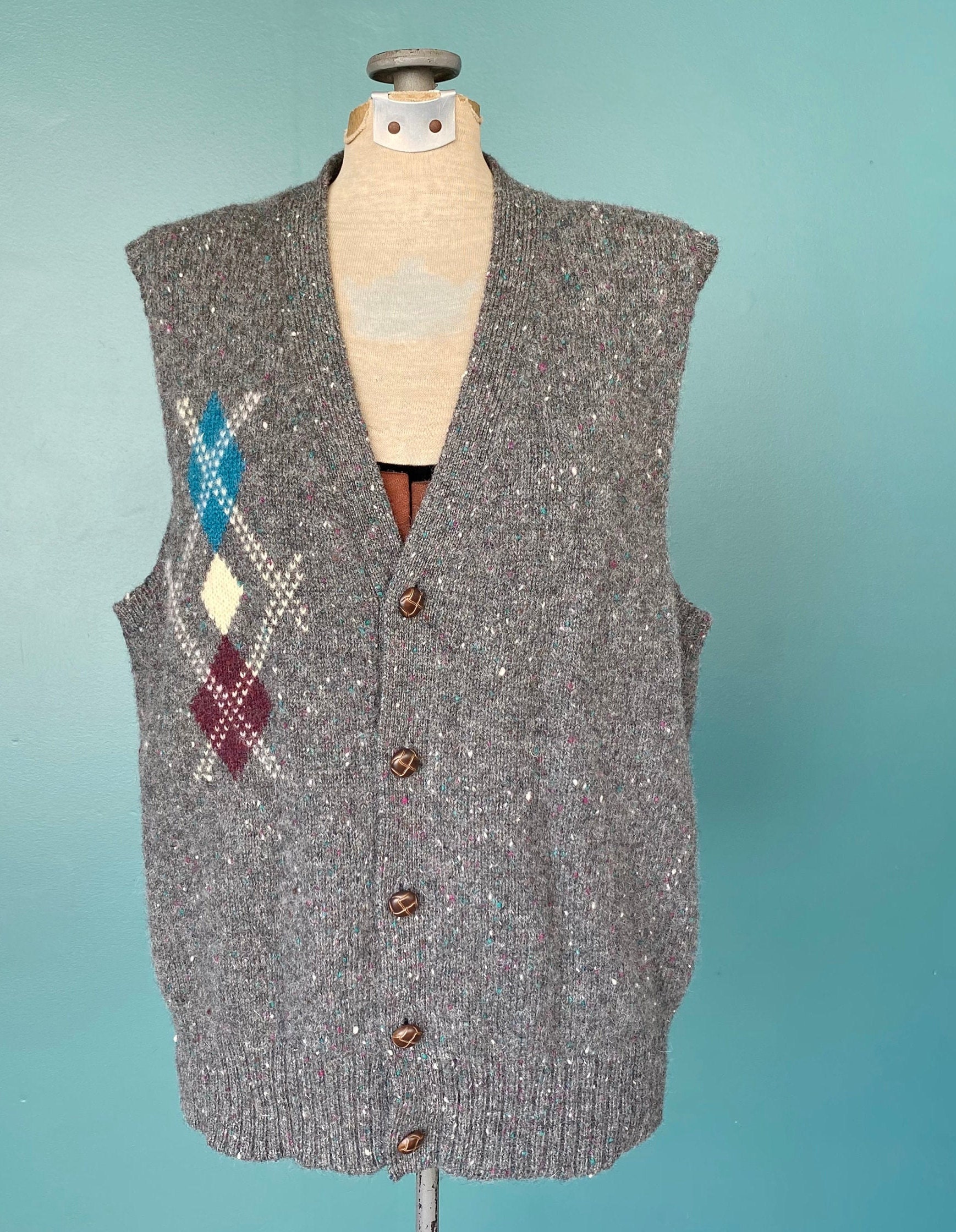 Womens Argyle 80s Wool Sweater Vest Vintage Knitted Womens 80s | Etsy