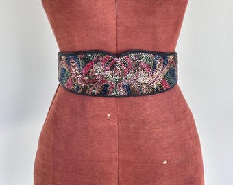 Cintura nera grande con perline anni '80 / Cintura vintage importante / Cintura formale Collectif / Cintura vintage anni '80 / TaraLynEvansStudio