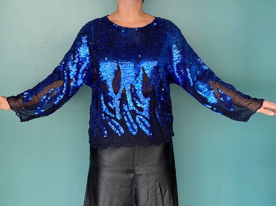 Sequin Top Blue Top Vintage Sequin Top TaraLynEva… - image 3