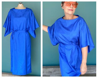 70s Blue Belted Vintage Shift Dress TaraLynEvansStudio