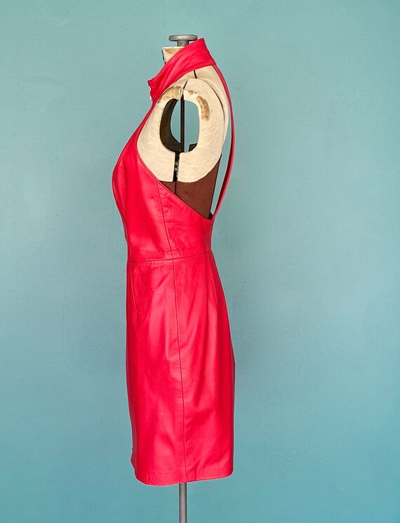 Michael Hoban Red Leather Dress Halter Dress Tara… - image 4