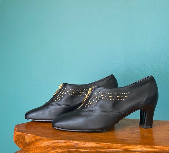 Black Booties 80s Booties Ankle Booties Leather B… - image 3
