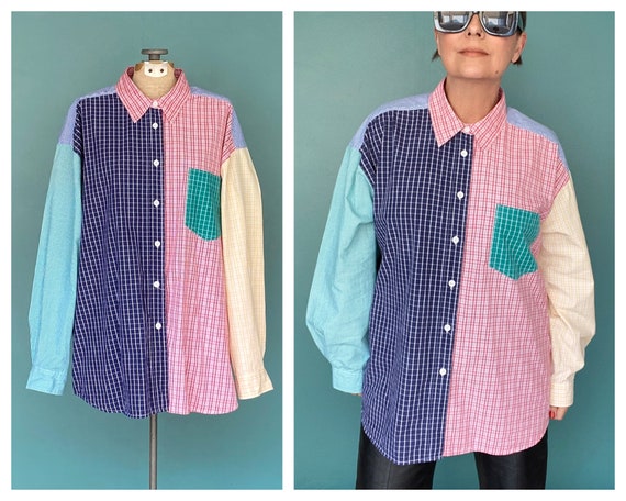 Vintage Plaid Collared Button Up Boyfriend Shirt … - image 1