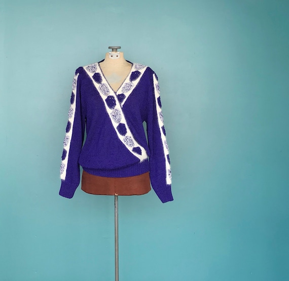 Purple Angora Wrap Vintage 80s Sweater Womens Ango