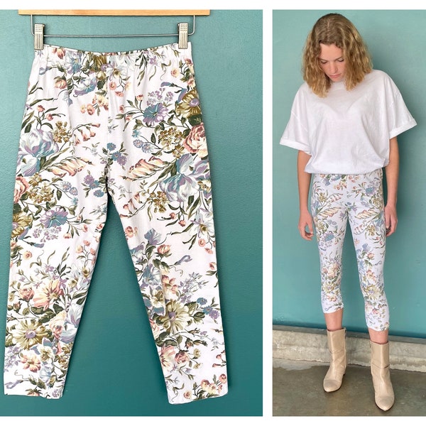 80s Leggings Printed Leggings Cotton Leggings Womens Leggings Vintage 80s Vintage Leggings 80s Floral Print TaraLynEvansStudio