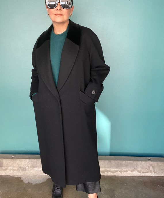 Black Coat Women 80s Coat Black Coat Wool Coat Vi… - image 2