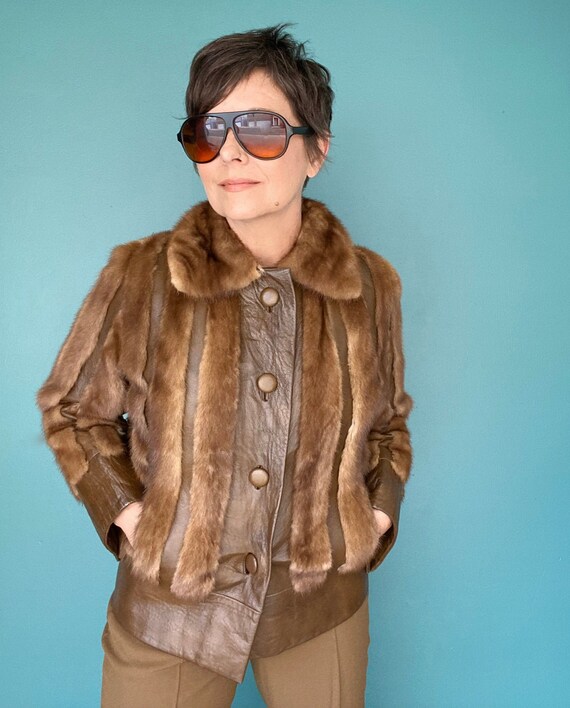 Brown Fur Coat Bomber Jacket Fur Coat Vintage Fur… - image 2