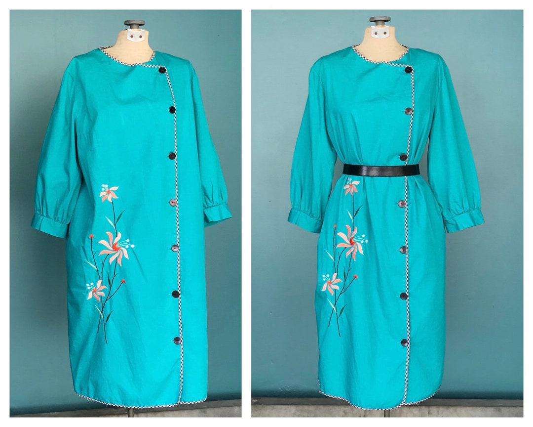 Duster Coat Vintage Womens Duster Jacket Floral Coat Green Etsy