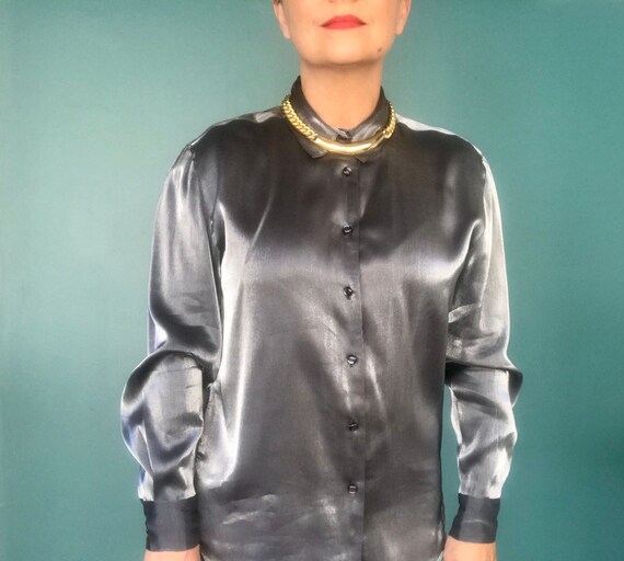 Y2K Silver Metallic Long Sleeve Blouse Y2K Silver