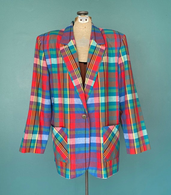 Plaid Blazer 80s Blazer Womens Blazer Oversized B… - image 4