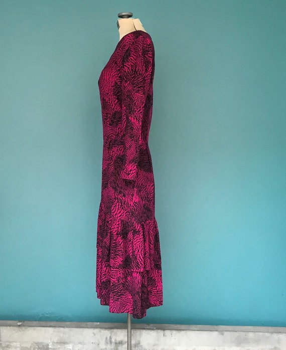 Pink Dress Silk Dress 80s Dress Leopard Print Tar… - image 7