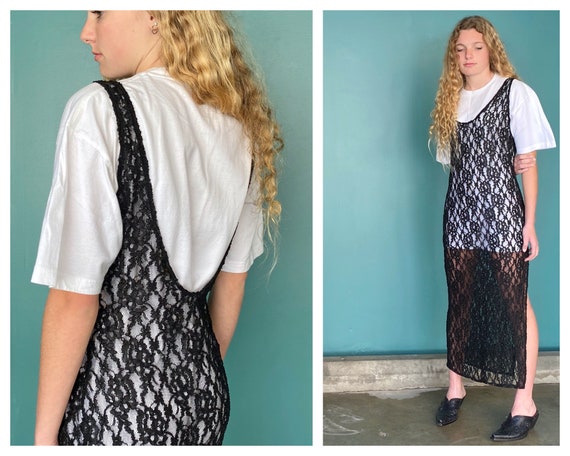Lace Slip Dress 90s Backless Sheer Dress, TaraLynE