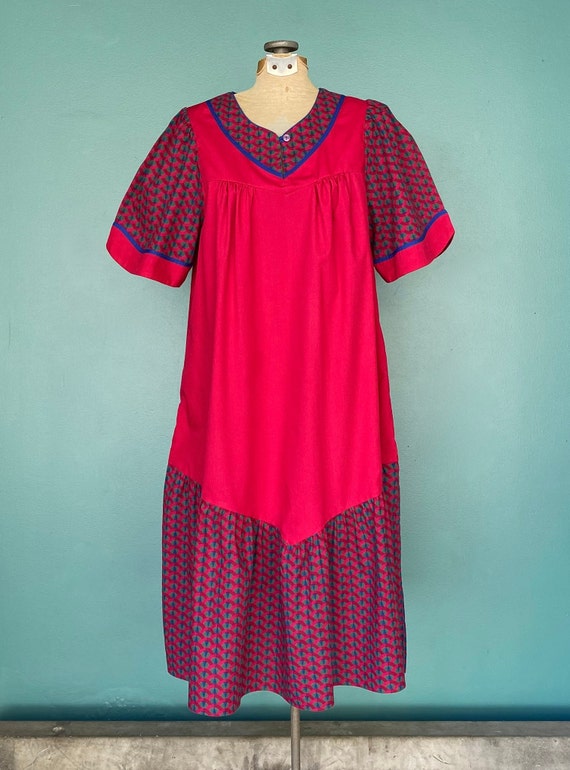 House Dress Red Dress Vintage Maxi Dress Cotton S… - image 5