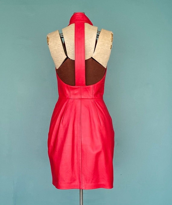 Michael Hoban Red Leather Dress Halter Dress Tara… - image 5