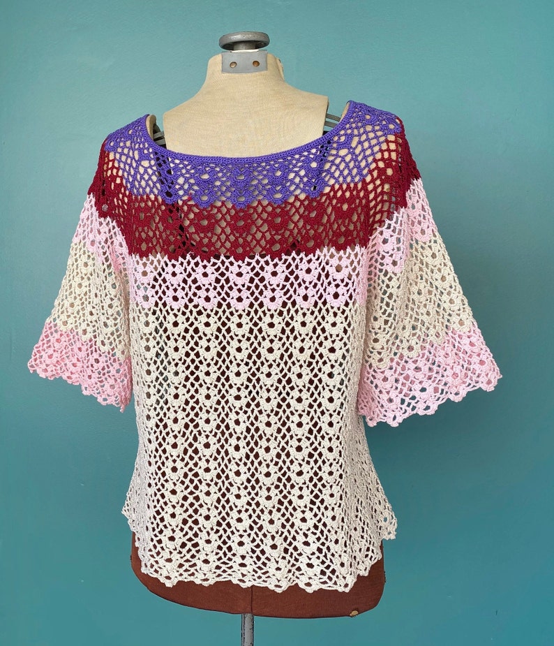 Crochet Top Vintage Womens Crocheted Top Crochet Shirt Crochet Clothes Vintage Crochet Bell Sleeve Top TaraLynEvansStudio image 7