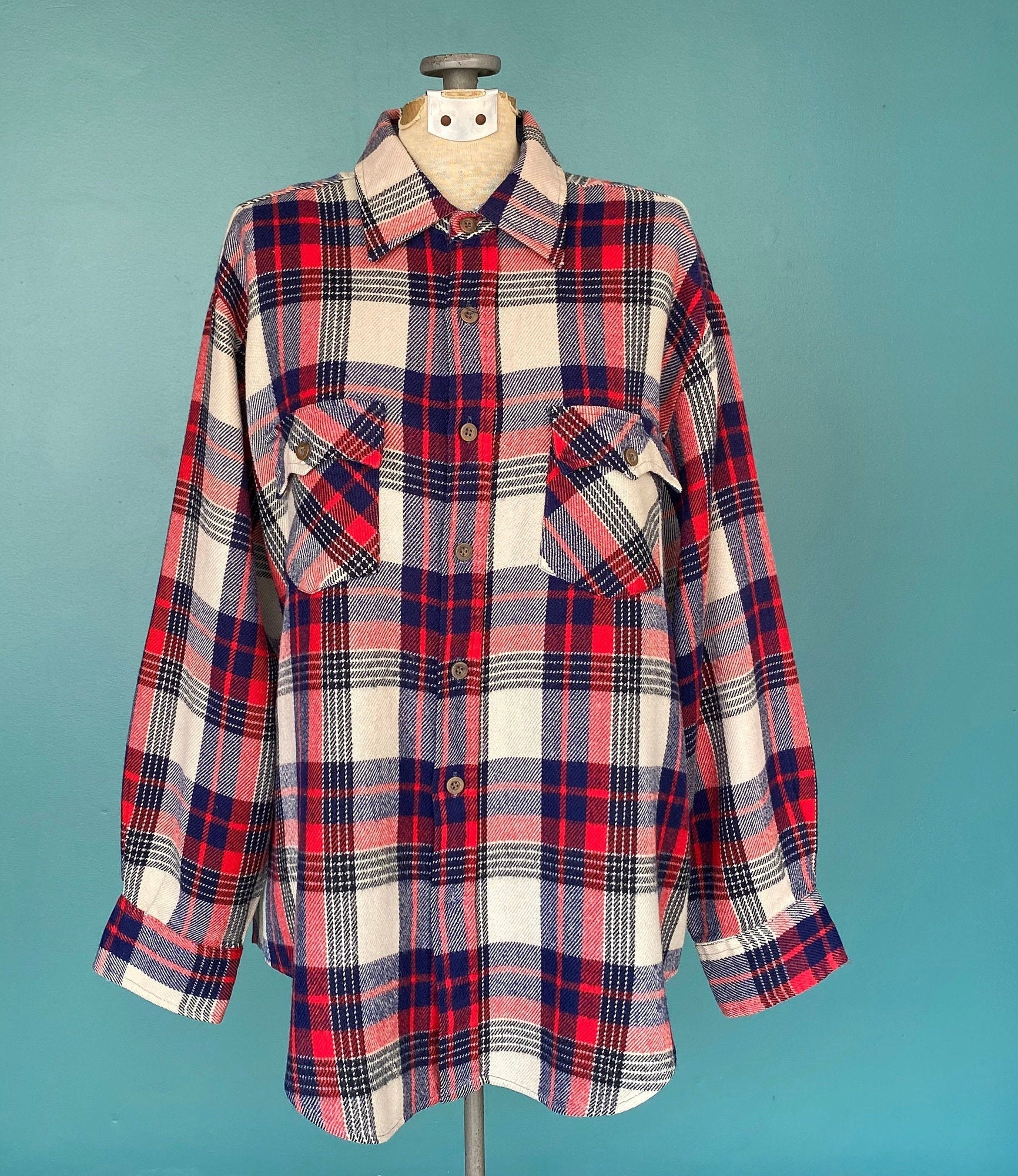 Plaid 80s Vintage Retro Button Up Flannel Womens Flannel Shirt | Etsy