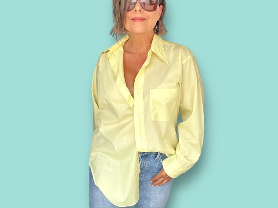 70s Collared Yellow Button Up Shirt TaraLynEvansS… - image 1